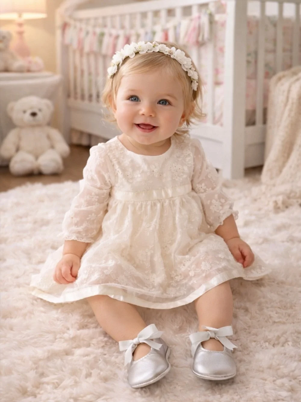 Silver Bow Baby Shoes | Infant Girl Dress Shoes | Size 2